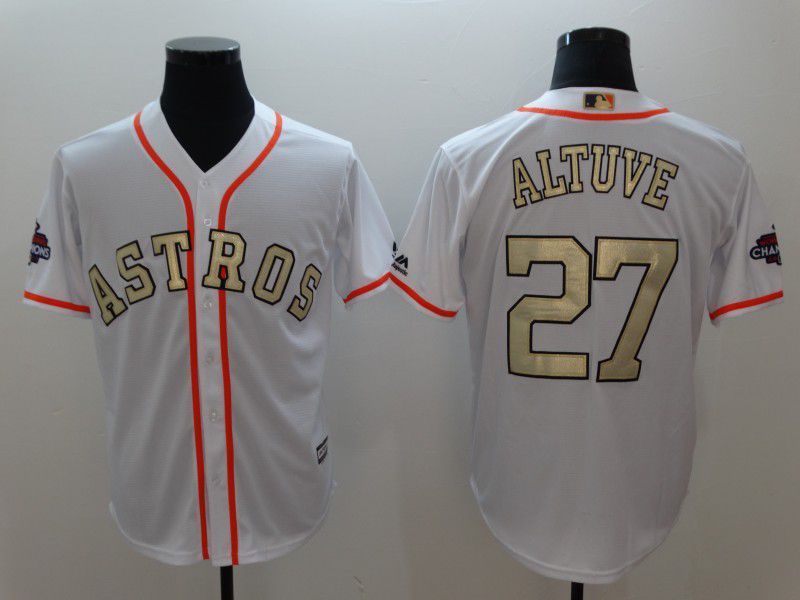 Men Houston Astros 27 Altuve White Gold version Game MLB Jerseys